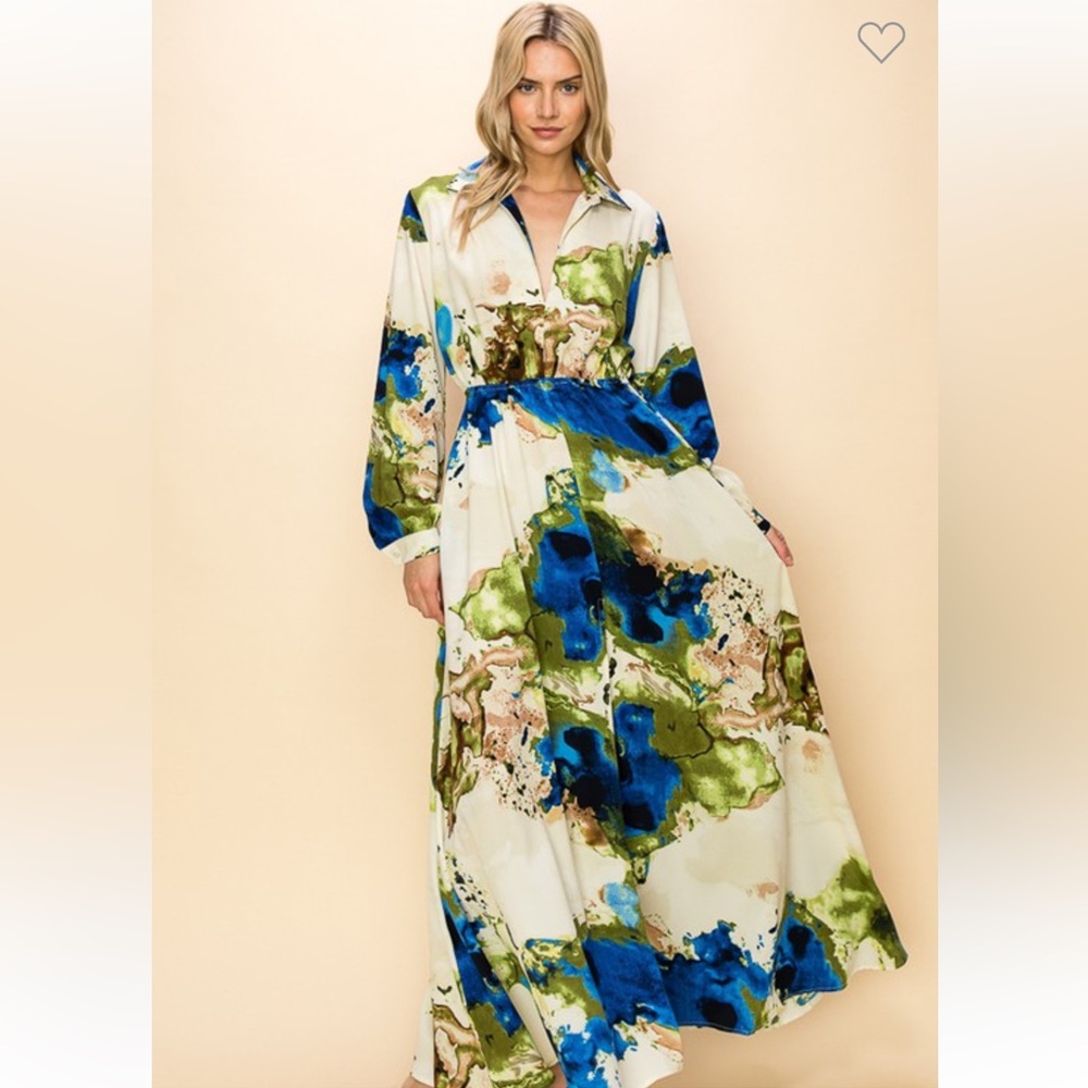 Elegant Blue and Green Maxi Dress preloved - Picture 4 of 9